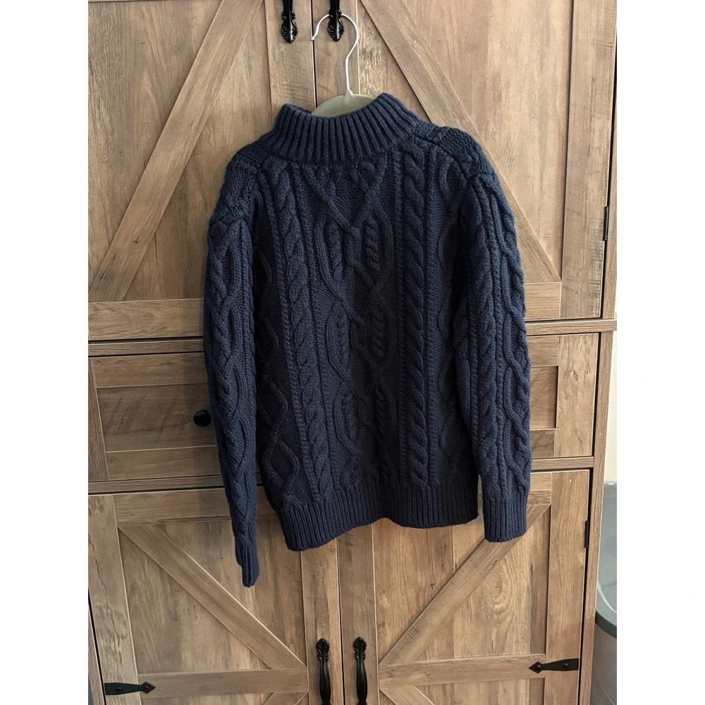 Gap Kids Navy Blue Cable Knit Sherpa Lined Mock Neck Sweater XS 4-5